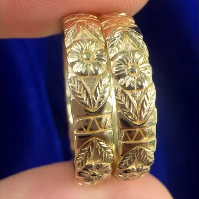 14k Yellow Gold Vintage Filigree Floral Pattern Custom Ring Set