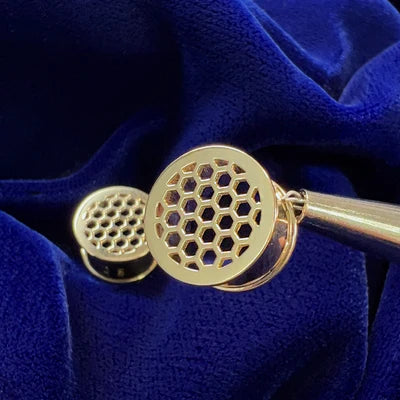 14k Yellow Gold 12.7mm wide, ½” thick HoneyComb Gauges Custom Stretched Ear Piercing
