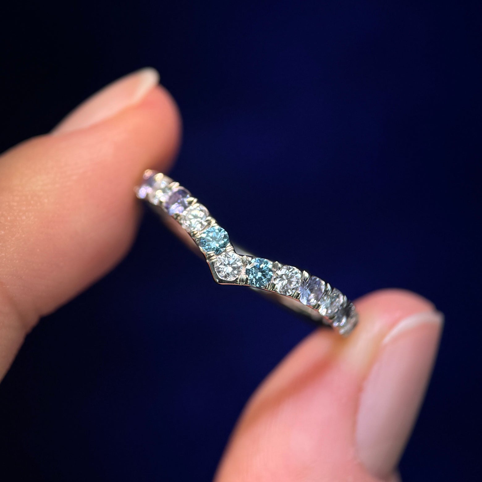 14k Champagne Gold Pave Lab Diamonds Set three fourth around 2.5mm Nesting Band, Size 9
