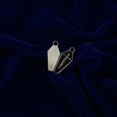 14k White Gold and Black Enamel 0.8 Inch Coffin with Cross Custom Earring with Charm and 3mm Bail