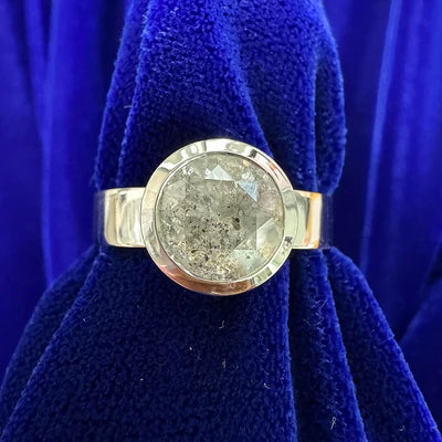 14k White Gold Bezel Set Gray Round Diamond Custom Engagement Ring