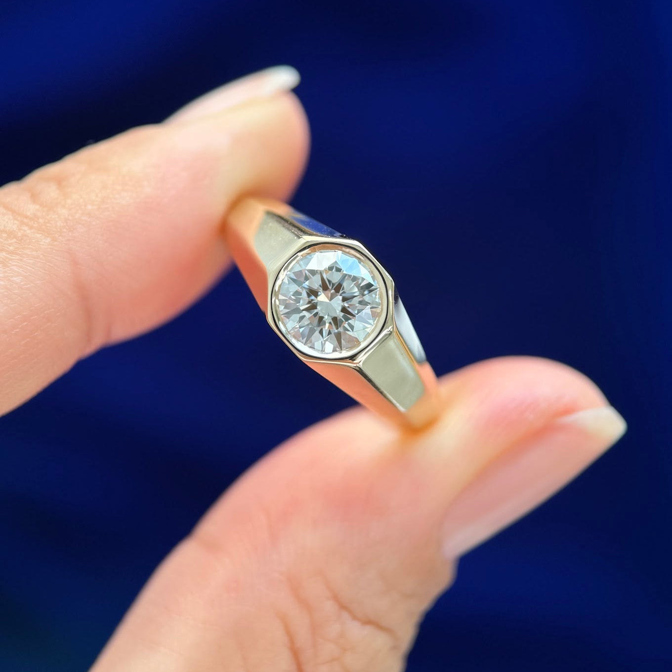 14k Yellow Gold 6mm Round Lab Diamond Signet Custom Ring