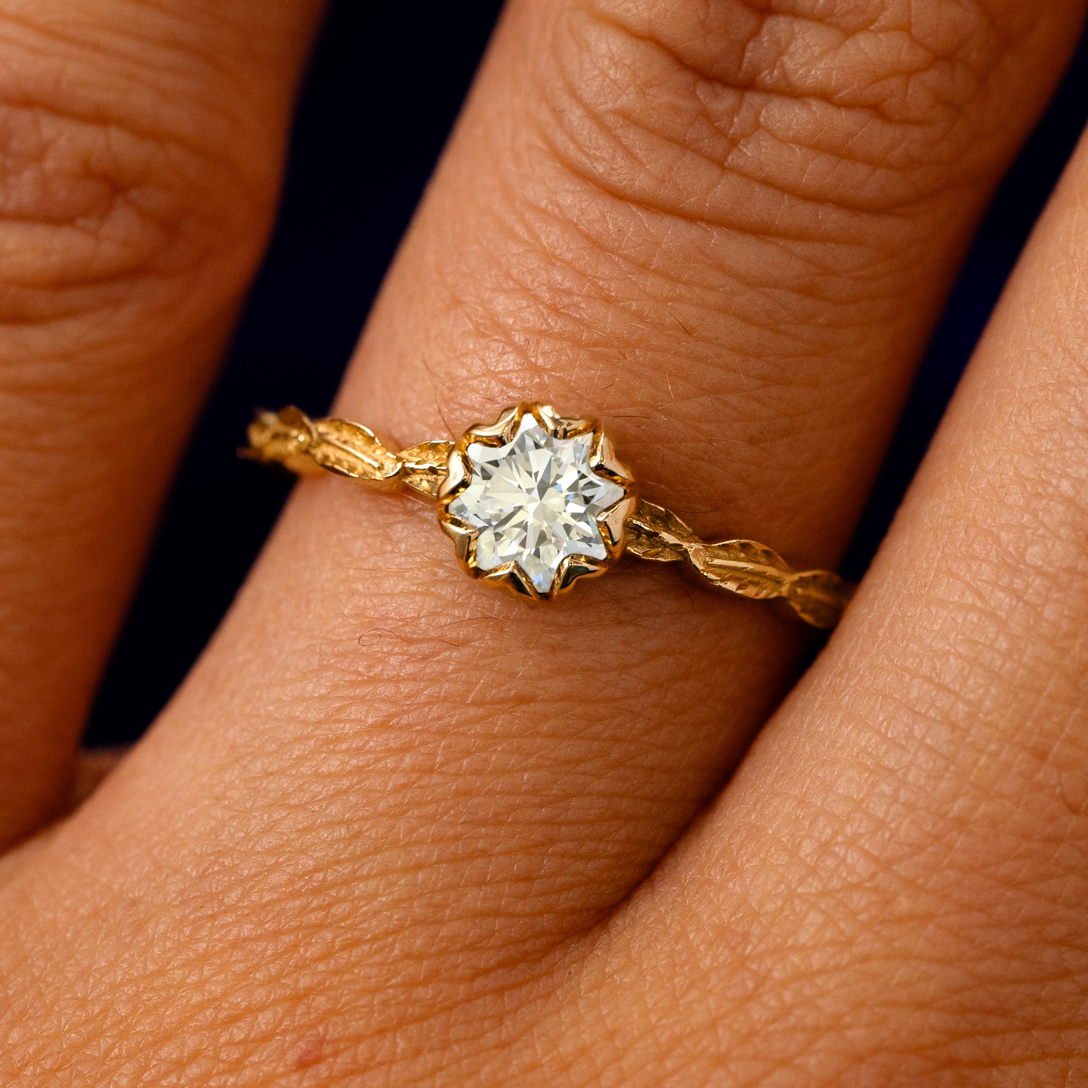 Automic Gold Gemstone Leaf Ring | Fine Jewelry