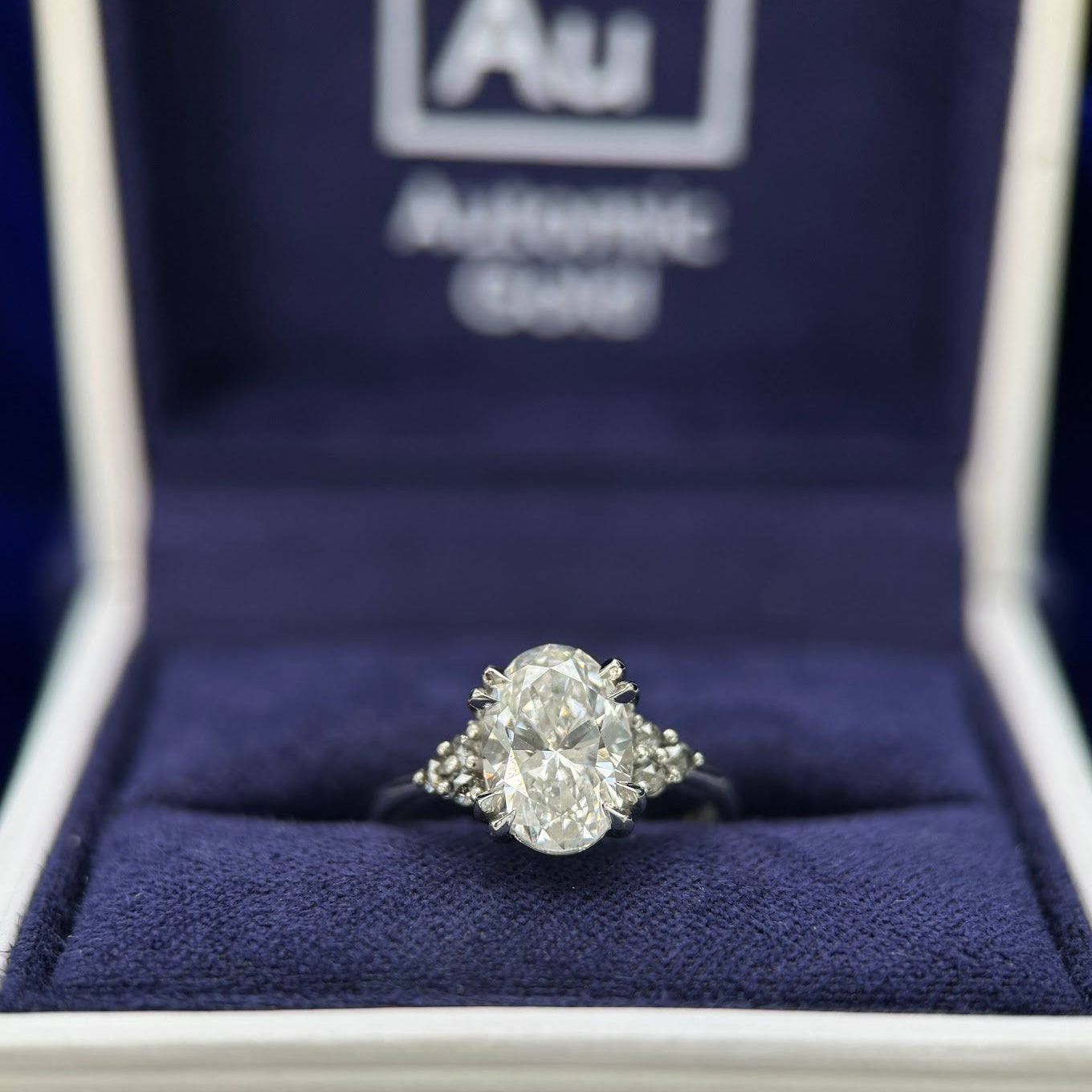 950 Platinum Oval Lab Diamond with Salt and pepper Diamonds and Oval Salt-and-pepper Diamond on 4mm Industrial Matte Band Custom Rings