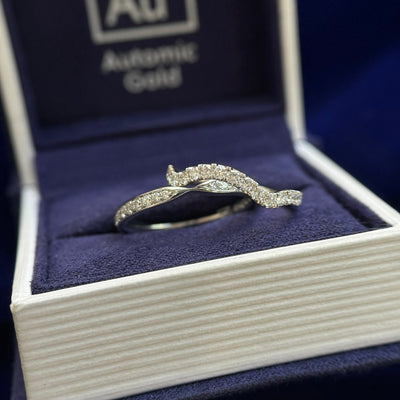 950 Platinum Pave Lab Diamonds Halfway Around Pinched Nesting Band Custom Ring, Size 6.75 and 14k White Gold Pave Lab Diamonds on Curved Band Stacking Custom Ring , Size 5.25