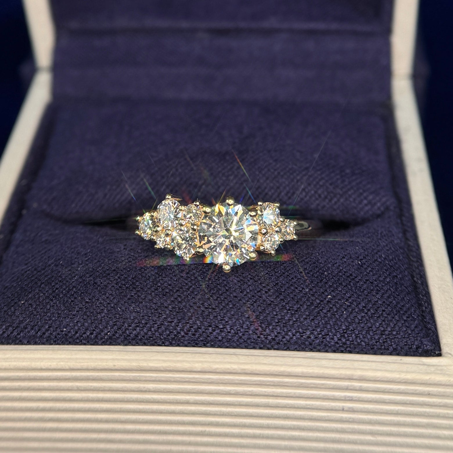14k Yellow Gold 6mm Round Center 1.13ctw Lab Diamonds Cluster Custom Ring, Size 9.25