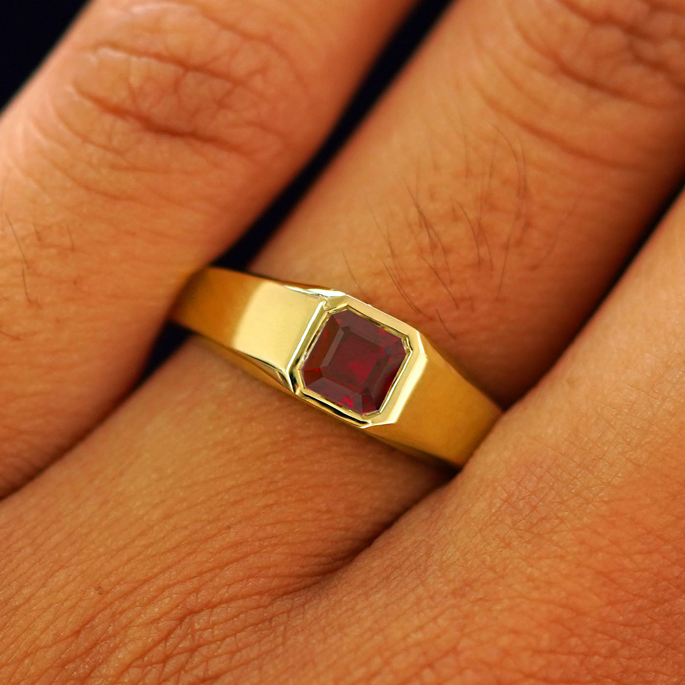 Automic Gold Asscher Lab Gemstone Signet Ring Fine Jewelry