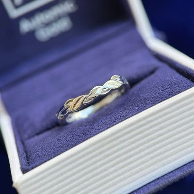 14k White Gold Leaves 3mm Custom Band Stacking with Ring, Size 5.5