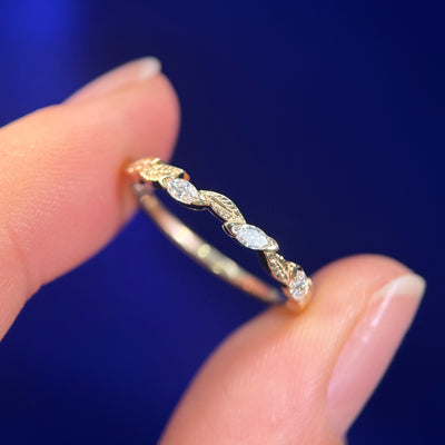 14k Gold and Marquise Lab Diamonds on Leaves Band size 5.75