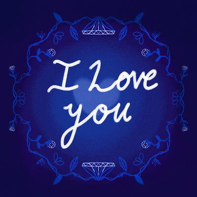 A digital gift card from Automic Gold with the words I Love You in the center of a circle of vines with diamonds for flowers