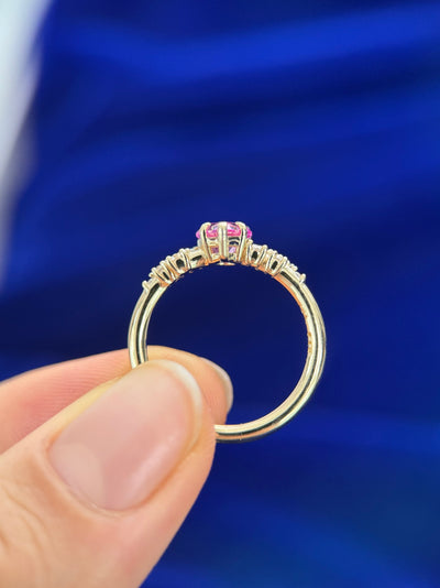 14k Yellow Gold Customers Sapphire and Round Moissanites on Thin Band Custom Ring