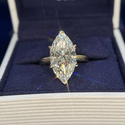14k Yellow Gold with Customers 5.31ct Marquise Lab Diamond on Cathedral 2.5mm Mix Mirror Band, Custom Ring, Size 6.5