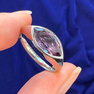950 Platinum with 1.50ct 12x6mm Marquise Lab Sapphire on Custom Signet Ring, 9 grams, size 7
