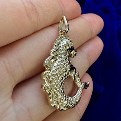 14k Yellow Gold Horse Fish 1.25 Inch Wide Custom Pendant