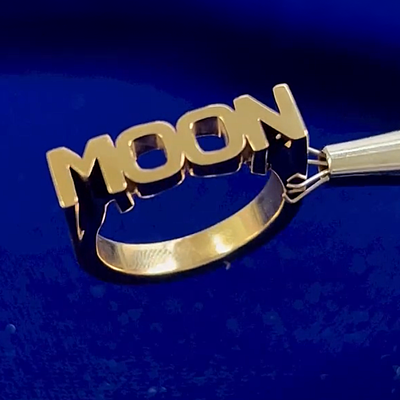 14k Yellow Gold Moon Nameplate Custom Ring