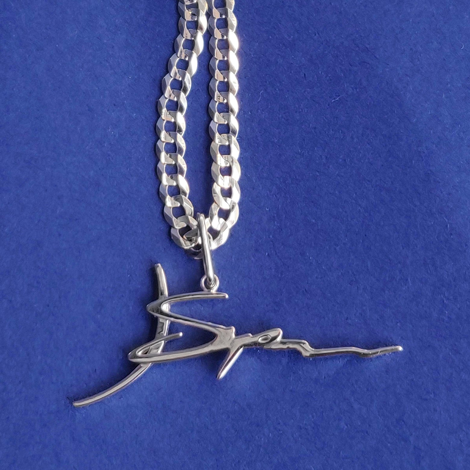 14k White Gold Nameplate Pendant on Curb Chain Custom Necklace