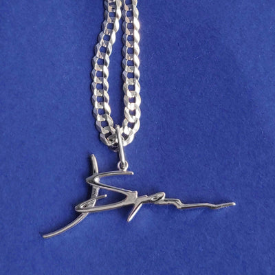 14k White Gold Nameplate Pendant on Curb Chain Custom Necklace