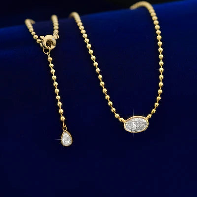14k Yellow Gold Oval Lab Diamond Custom Necklace with Lab Diamond Drop