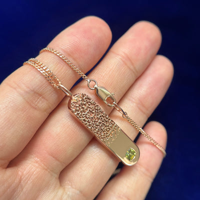 14k Rose Gold Nose Print Copy with Ashes Diamond on 2x0.5" Bar Custom Pendant on 22" Mini Miami Chain Neklace