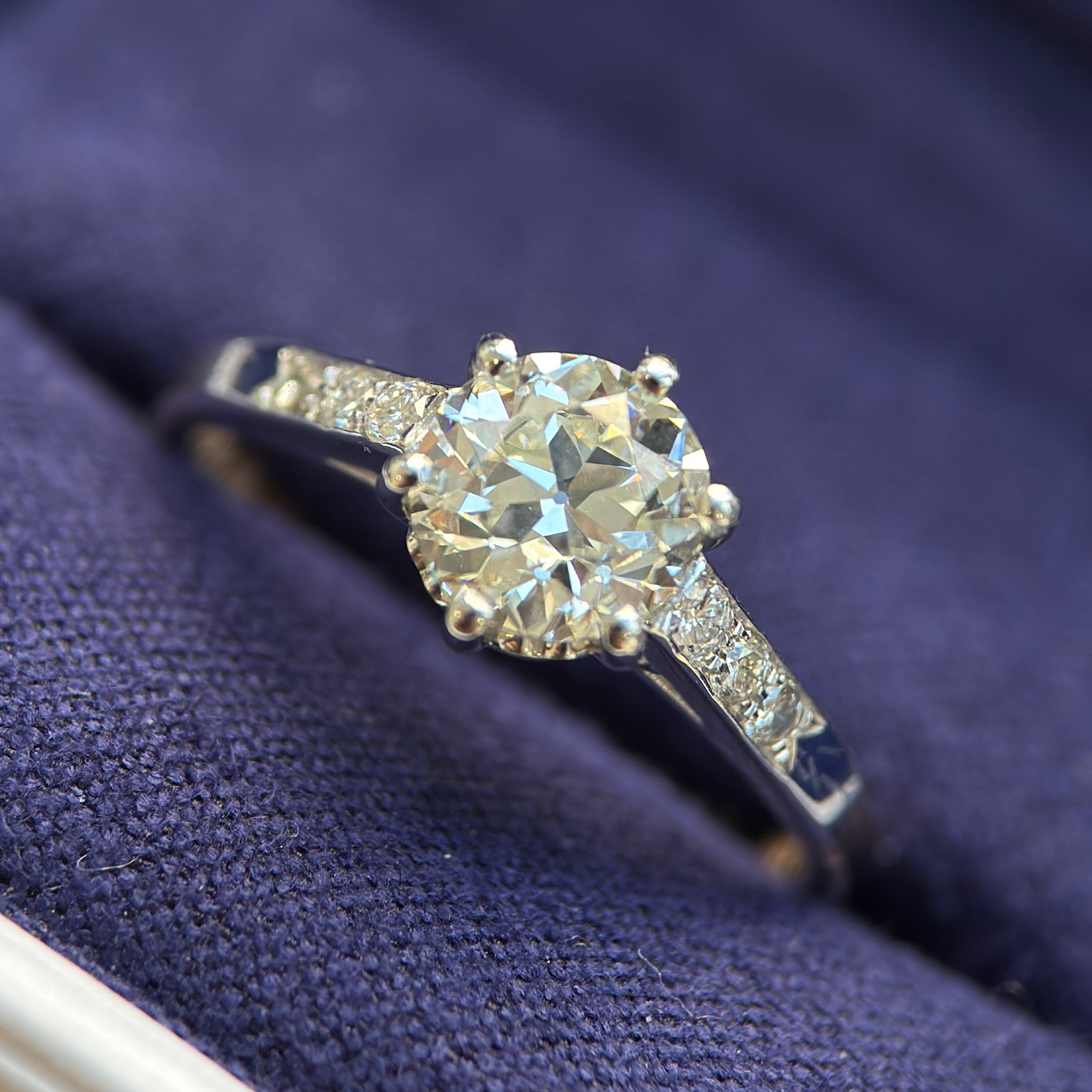 950 Platinum Front with Old-cut 1.07ct J/SI GIA Natural Diamond on 14k Yellow Gold Diamond Band Vintage Reproduction Custom Ring, size 7