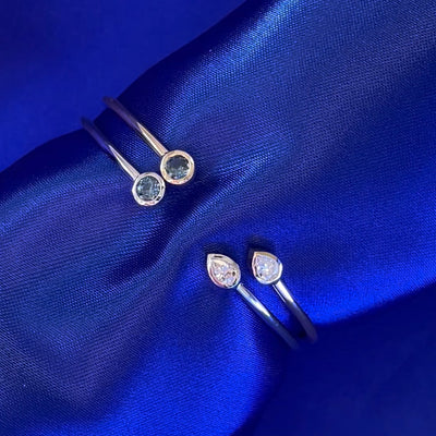 14k Yellow Gold & White Gold Pear Diamond and Round Blue Sapphires Open 2mm Band Custom Bangle