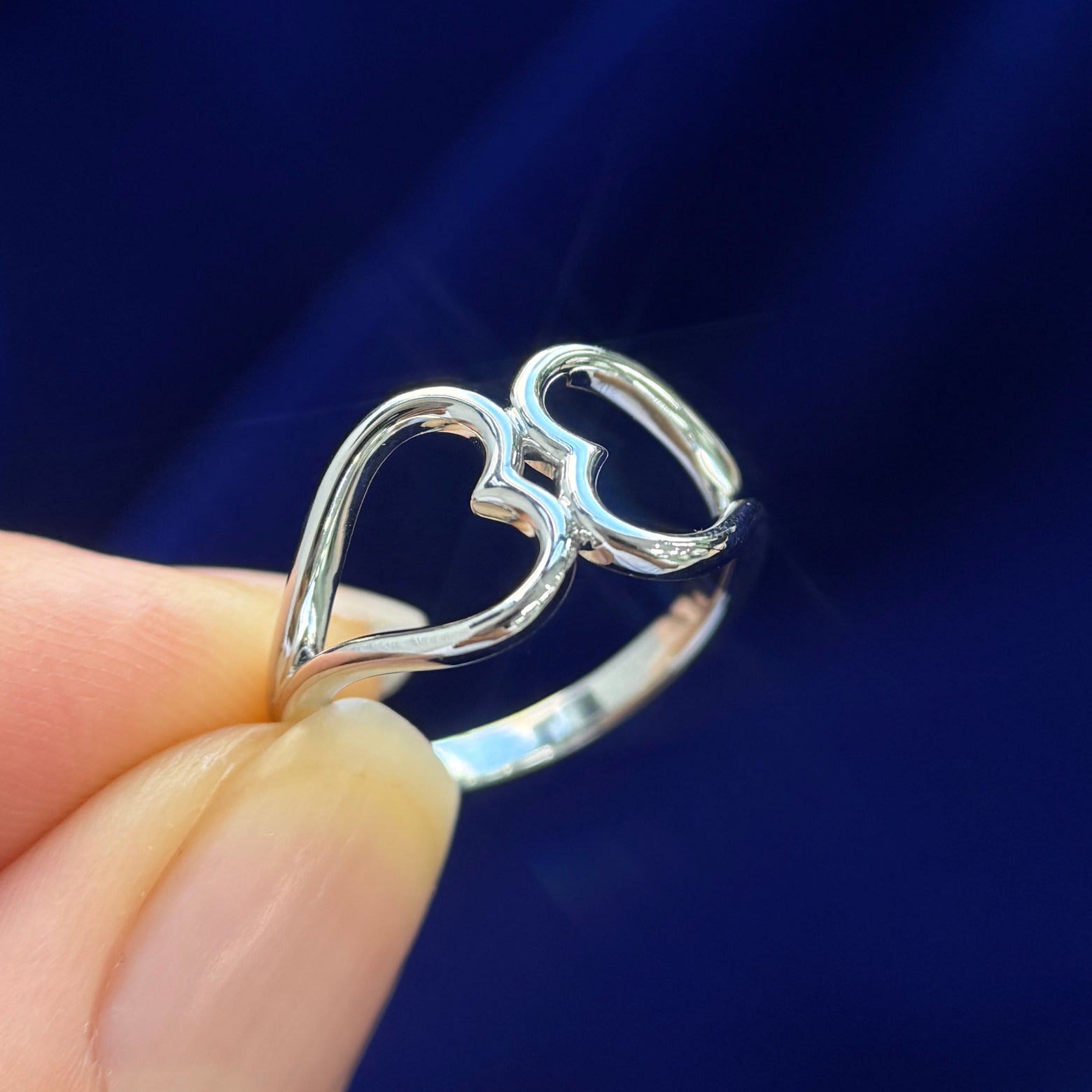 14k White Gold Open Double Heart Custom Ring, 3 grams