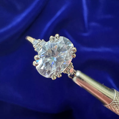 14k Champange Gold and Oval Moissanite with moissanites cluster Custom Engagement Ring