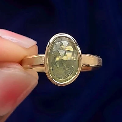 14k Yellow Gold Green Sapphire on 3mm Industrial Matte Band Custom Ring