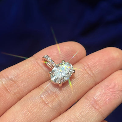 14k Rose Gold Sideways Set Oval Lab Diamond with Pave Lab Diamonds on 4mm Inner Bail Custom Pendant