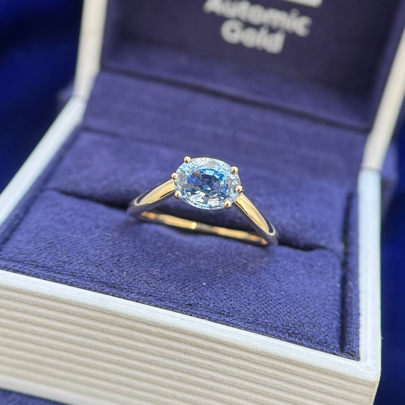 14k Yellow Gold and 6x8mm 1.68ct Oval Sapphire on 2mm Band Custom Ring, size 6.5 stacking with both rings
