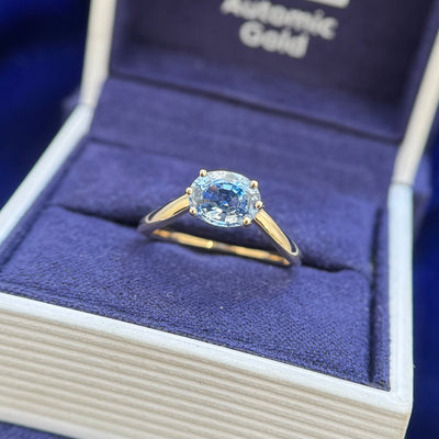 14k Yellow Gold and 6x8mm 1.68ct Oval Sapphire on 2mm Band Custom Ring, size 6.5 stacking with both rings