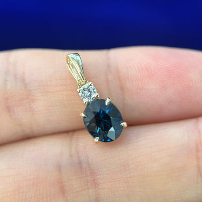14k Yellow Gold & Customer’s Oval Sapphire & 3mm Round Lab Diamond Prongs-set on Custom Pendant, fit 4mm bail