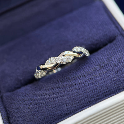 950 Platinum and 0.17ct Pave Lab Diamonds Halfway Around Braided Band Custom Ring, Size 4.5