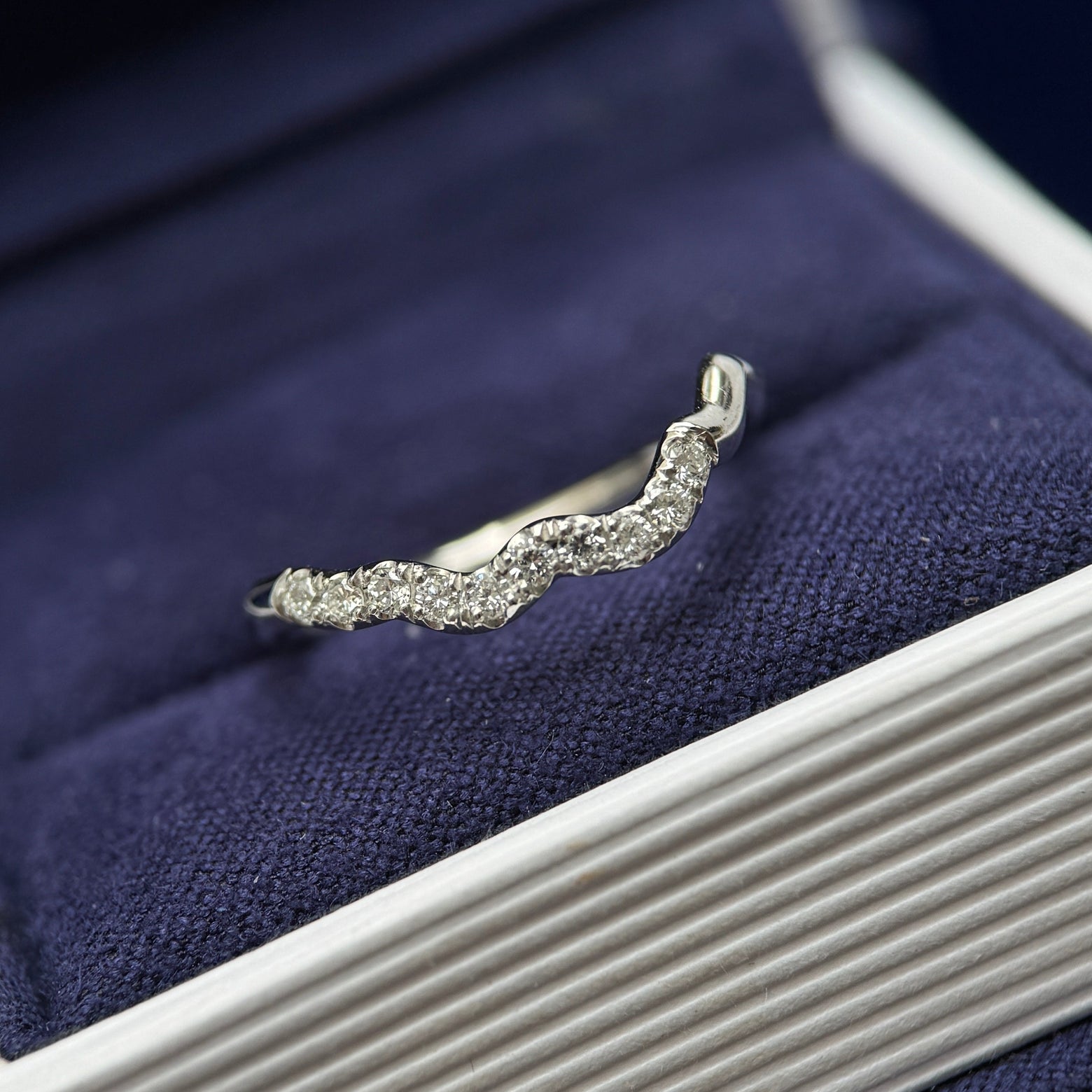 950 Platinum and Pave Small Round Lab Diamond Band Nesting with a Ring, size 5.5
