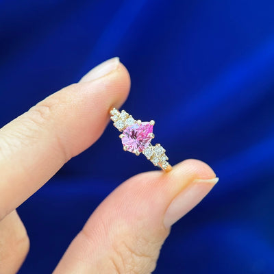 14k Yellow Gold Customers Sapphire and Round Moissanites on Thin Band Custom Ring