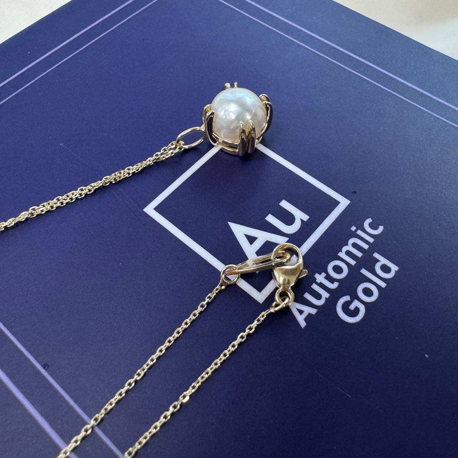 14k Yellow Gold & Prongs-set Customer’s 7.5mm Pearl Pendant on 19” Cable Chain