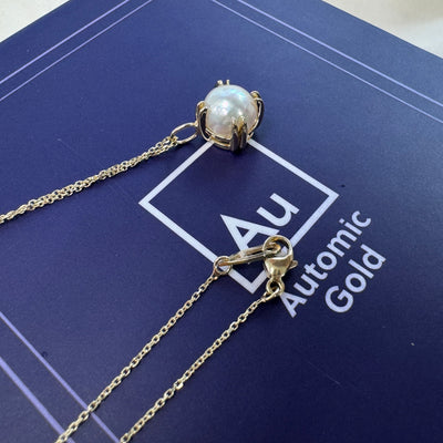 14k Yellow Gold & Prongs-set Customer’s 7.5mm Pearl Pendant on 19” Cable Chain