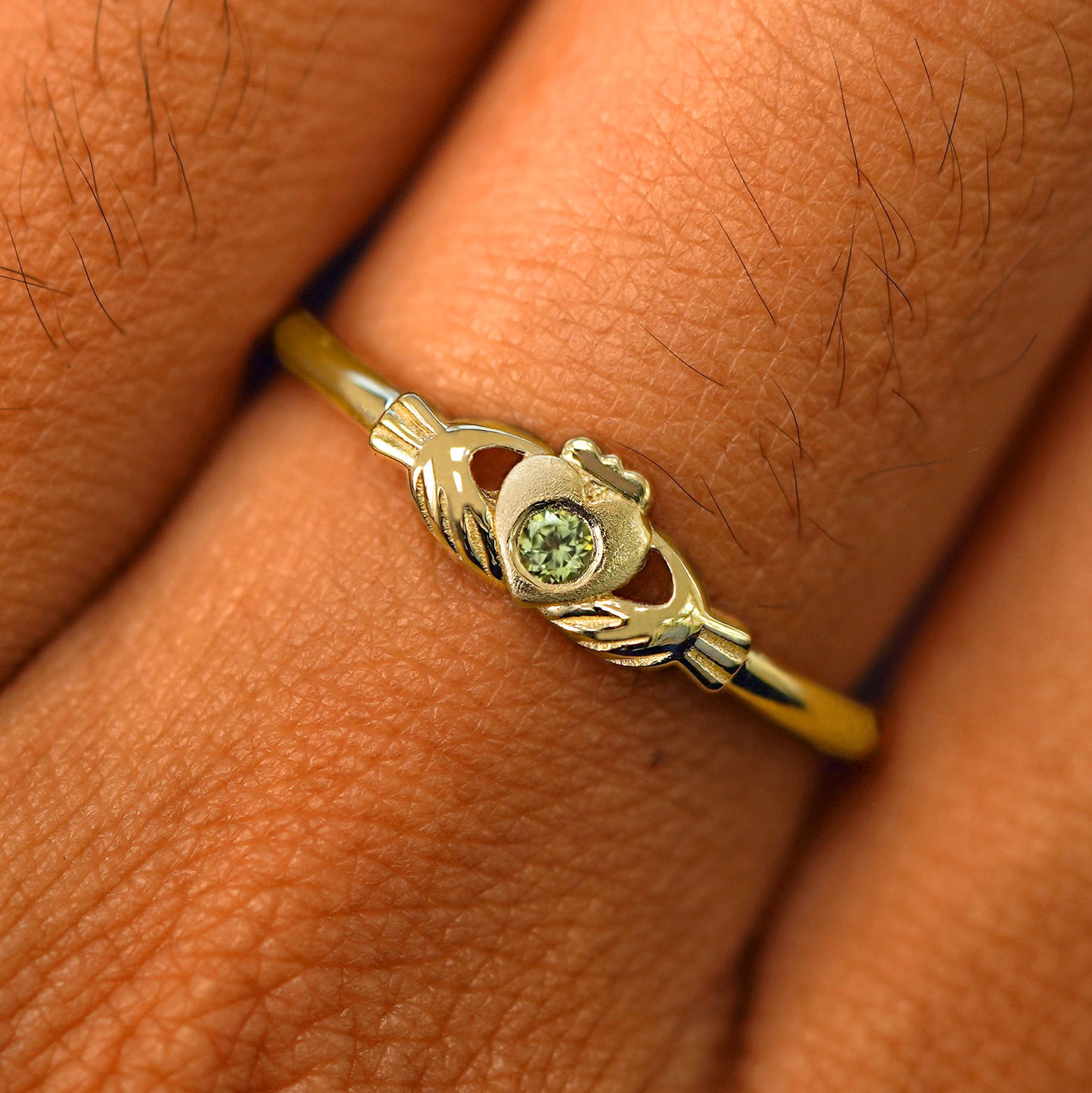 Automic Gold Gemstone Claddagh Ring Sustainable Fine Jewelry