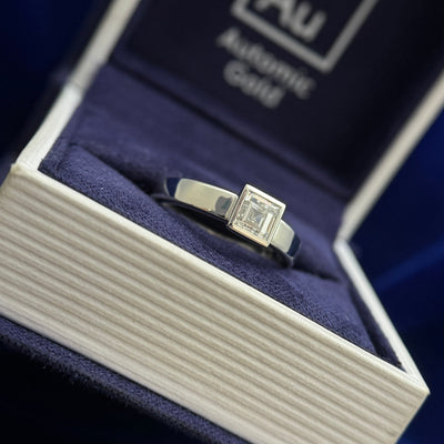 950 Platinum Bezel-set 4.5mm Carre-cut Lab Diamond on 2.5-2.8mm Tapered Band, Size 5.75