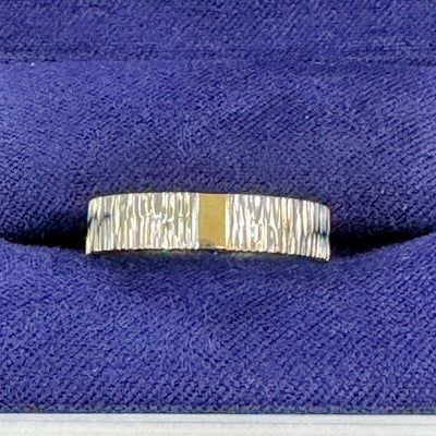 950 Platinum Wood 4mm Industrial Band Custom Ring with 2mm width Piece of polished 14k Yellow Gold, size 4.5