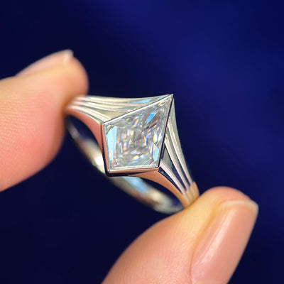 950 Platinum Bezel-set Kite Gray Moissanite Custom Journey Ring, Size 9.75