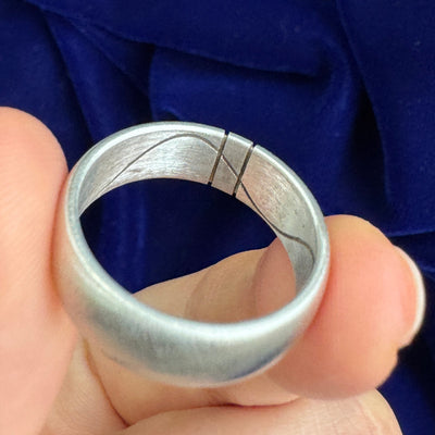 Platinum and Silver Custom Mix Custom Shape 6.5mm Band Engraved inside, size 8.5
