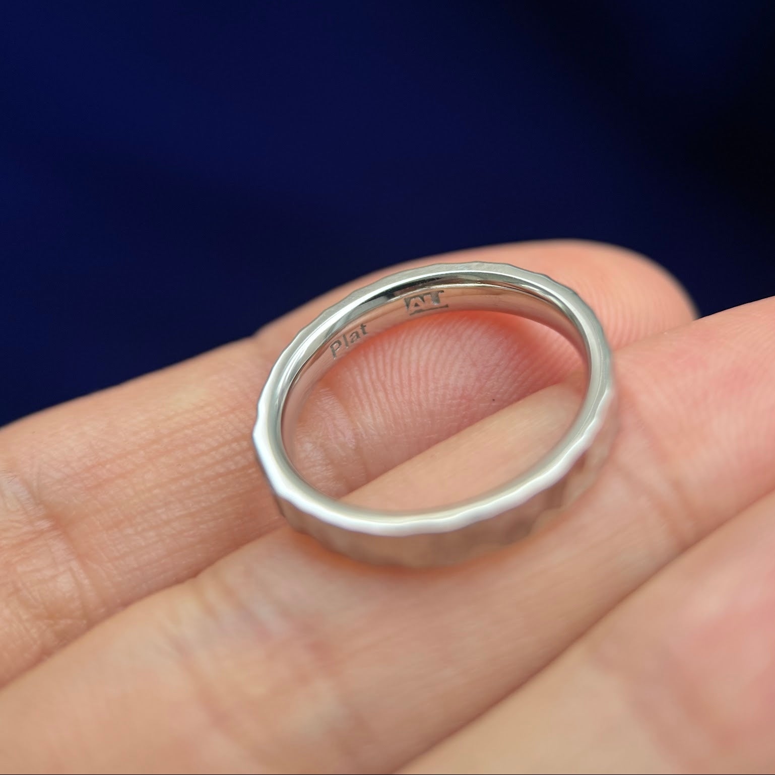 950 Platinum Horizontally Flash Set Baguette Salt and Pepper Diamond on Custom 3mm Industrial Hammered Band