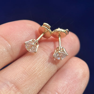 side view of 14k Yellow Gold Prongs-set 1ctw 5mm Lab Diamond Custom Earrings with Pressure Most Secure Back Stud Earrings, Pair