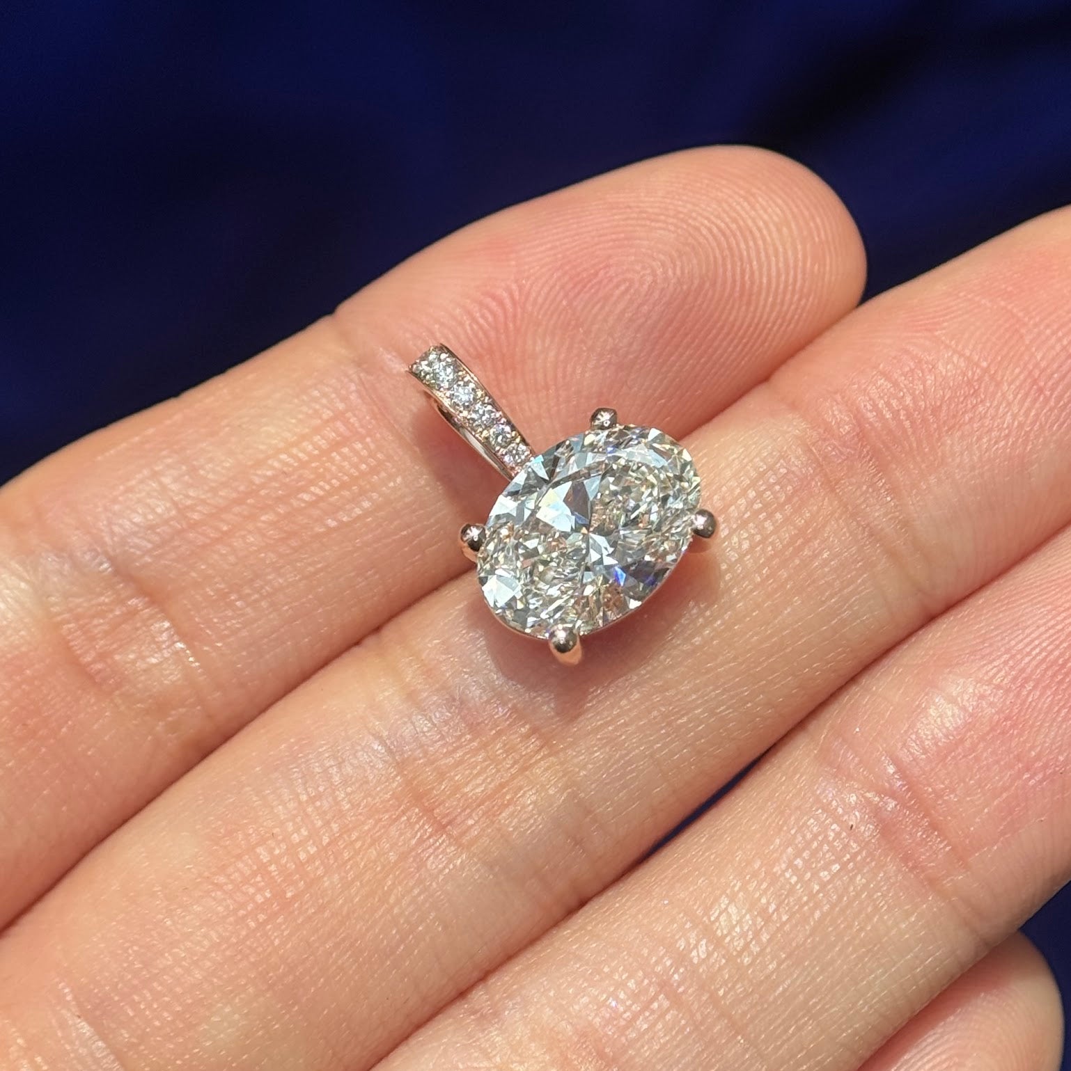 14k Rose Gold Sideways Set Oval Lab Diamond with Pave Lab Diamonds on 4mm Inner Bail Custom Pendant