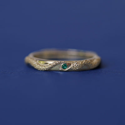 14k Yellow Gold and Round Emerald Snake All Around Band Custom Ring