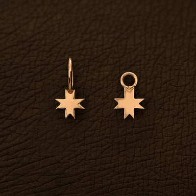 Two rose gold 8 Pointed Star Charms shown in the For Chain and For Earring options