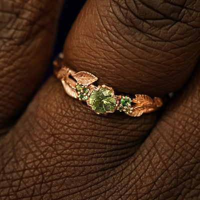 Green Sapphires Leaves and Vines Ring