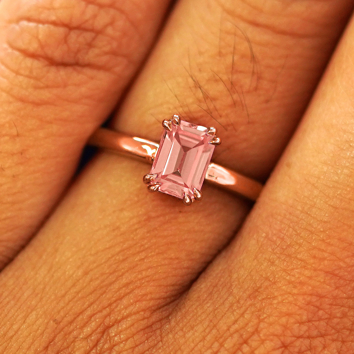 Automic Gold Emerald Cut Pink Lab Sapphire Ring Fine Jewelry