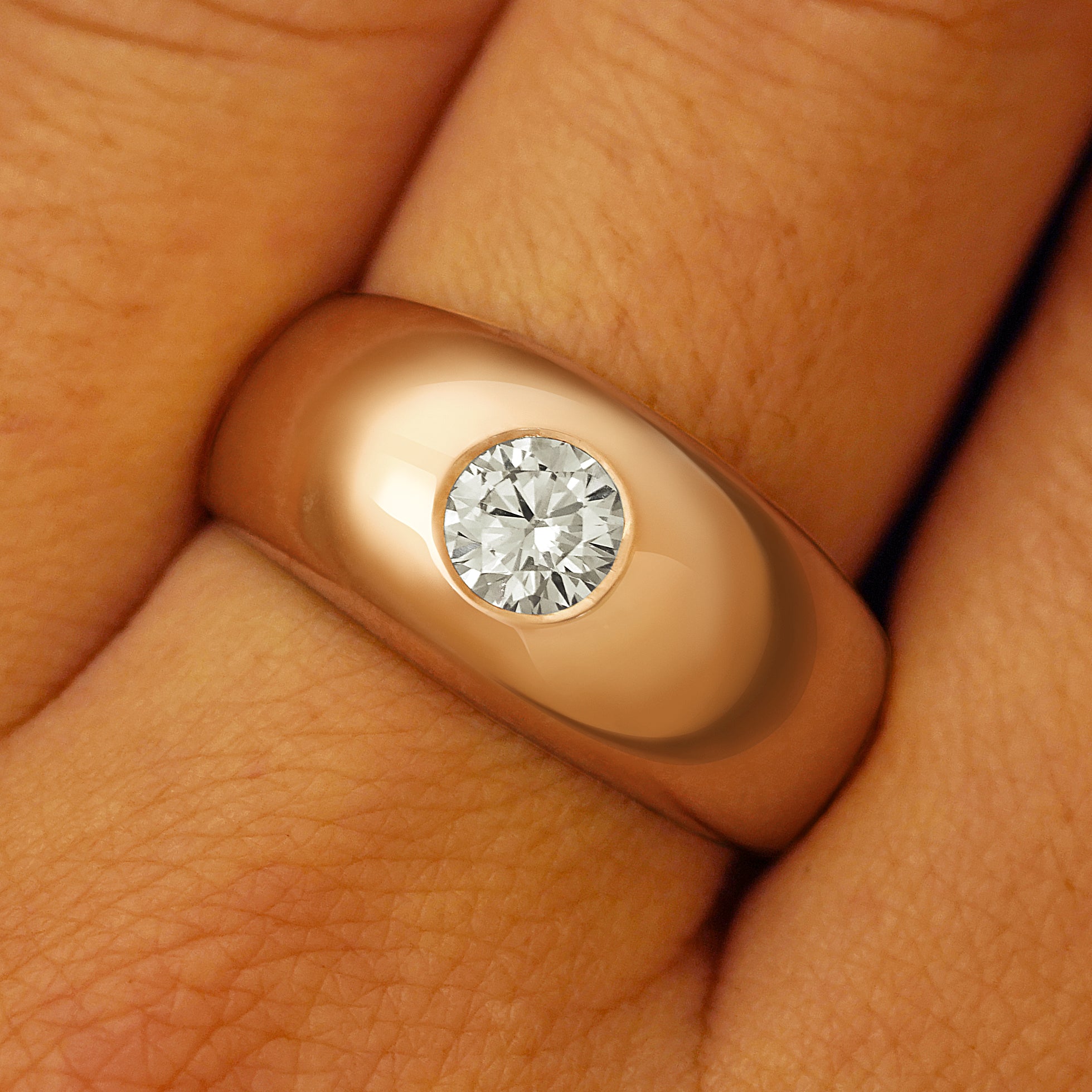 Automic Gold Round Lab Diamond Puffy Signet Ring